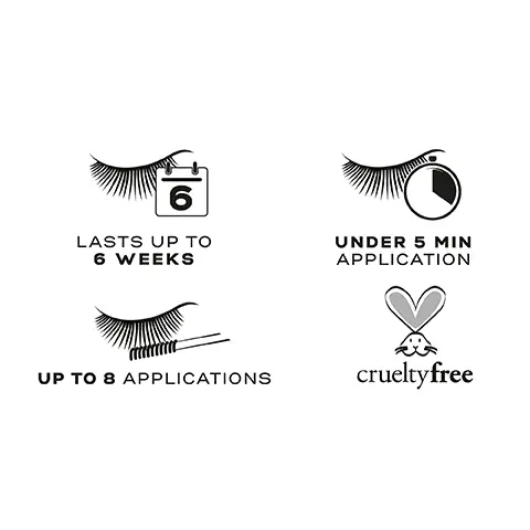 Image 1, 6 LASTS UP TO 6 WEEKS UNDER 5 MIN APPLICATION UP TO 8 APPLICATIONS cruelty free Image 2, CONTENTS: MASCARA BRUSH APPLICATOR ACTIVATING GEL 3.5ml DEVELOPER GEL 3.5ml INSTRUCTION LEAFLET
