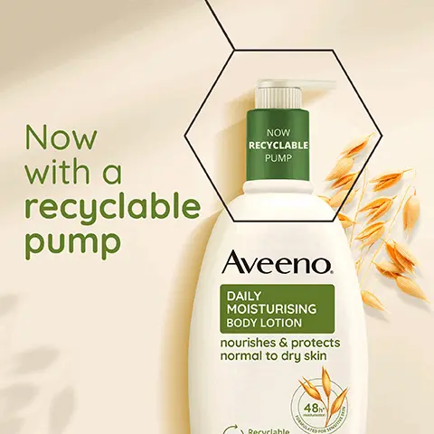 Now with a recyclable pump. 48h moisturisation. Instant & long-lasting hydration, after 4 weeks continuous use. Cleanse, moisturise & protect dry skin. Vegan Formula* *Does not contain animal derived ingredients. Fast absorbing. Unscented. Suitable for sensitive skin. Dermatologist tested. With nourishing oat & rich emollients. FORMULATED WITH COLLOIDAL OATMEAL. 24 HRS CLINICALLY PROVEN TO MOISTURISE FOR 24 HOURS.
