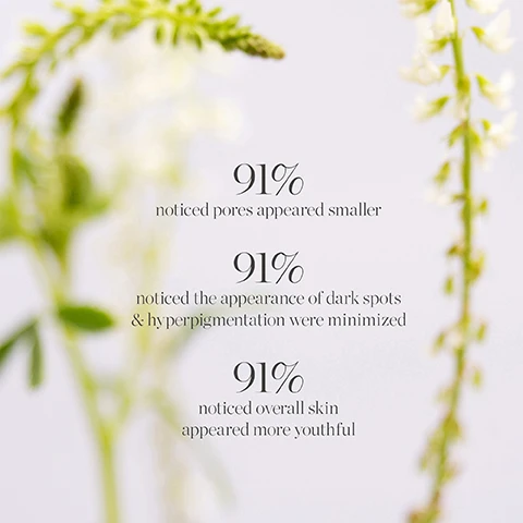 Image 1, 91% noticed pores appeared smaller. 91% noticed the appearance of dark spots and hyperpigmentation were minimized. 91% noticed overall skin appeared more youthful. image 2, noni fruit. replenish, rejuvenate, nourish.