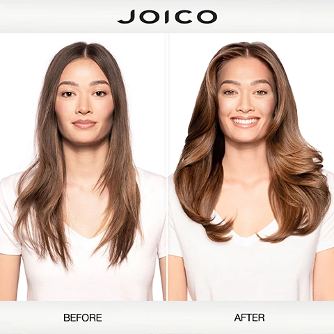 Image 2 - A split-screen comparison shows a womans hair before and after treatment, with duller, straighter hair on the left and fuller, shinier hair on the right, accompanied by the text JOICO BEFORE AFTER. Image 3 - A bottle of Joico Hydra Splash Hydrating Shampoo is shown next to text that reads HYDRATING SHAMPOO for fine/medium, dry hair Cleanses hair without stripping natural moisture Leaves hair feeling soft and hydrated. Image 4 - Bottle of Joico Hydra Splash Hydrating Shampoo shown with sea kelp and coconut, with text JOICO HYDRA SPLASH HYDRATING SHAMPOO for fine/medium, dry hair SHAMPOOING HYDRATANT pour les cheveux fins/moyens et secs CHAMPÚ HIDRATANTE para cabello fino/mediano reseco SmartRelease 300 ml / 10.1 fl oz Sea kelp: Packed full of vitamins and minerals. Helps provide targeted moisture and vital nutrients. Coconut water: A great source of electrolytes and vitamins A, C, and E. Helps quench dry strands. Image 5 - Joico HydraSplash Routine showing Step 1 Shampoo with a shampoo bottle, Step 2 Condition/Treat with a conditioner tube or masque tube, and Step 3 Treat with a leave-in bottle, with the text HYDRASPLASH ROUTINE, STEP 1: SHAMPOO, STEP 2: CONDITION / TREAT, OR, STEP 3: TREAT. Image 7 - Image shows three Joico Hydra Splash hair products, Hydrating Shampoo, Hydrating Conditioner, and Hydrating Gelee Masque, with the text Hydrate fine hair without weighing it down.