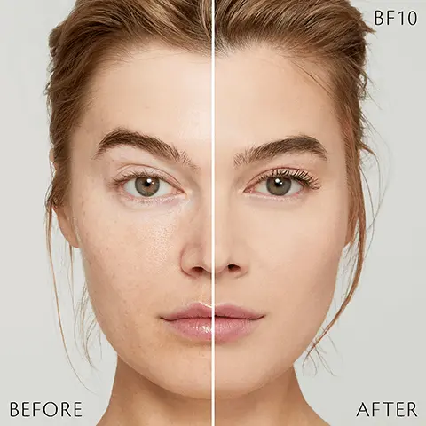 Before. After. Radiant fluid foundation matte. Mattifies skin complexion. Retexturises skin's surface. Prolongs a beautiful flawless finish. In 2 weeks, skin becomes smoother, pores appearance fades & complexion is mattified, self evaluation results from 104 women. Instantly improves pores & roughness for a perfect skin texture.