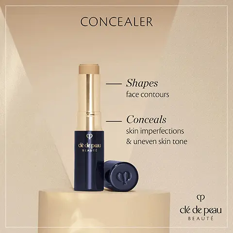Image 1, CONCEALERde de peauBEAUTEShapesface contoursConceals skin imperfections& uneven skin toneရာ clé de peauBEAUTÉ Image 2, Instantly conceals imperfections, highlights & contours for a seamless finishရာ clé de peauBEAUTÉ Image 3, In 4 weeks,skin radiance & smoothnessare improved**Clinical test conducted on 32 women aged between 32 and 50.clé de peauBEAUTE