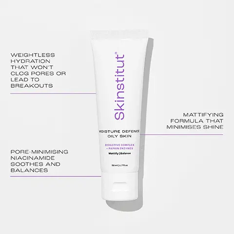 WEIGHTLESS HYDRATION THAT WON'T CLOG PORES OR LEAD TO BREAKOUTS. PORE-MINIMISING NIACINAMIDE SOOTHES AND BALANCES. MATTIFYING MINIMISES SHINE. Ingredients. Niacinamide (Vitamin B3) Hydrates and protects, minimising and tightening pores, and balancing skin tone. Zinc Complex Complex of amino acids, peptides, Vitamin B, Caffeine and Zinc Salts works to regulate sebaceous gland secretion (oil) and reduce the appearance of shiny skin. MOISTURE DEFENCE OILY SKIN. SKINTEL a great summer moisturiser for combination skin types.