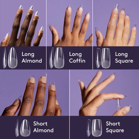 Image 1 and 2, long almond, long coffin, long square, short almond, short square.