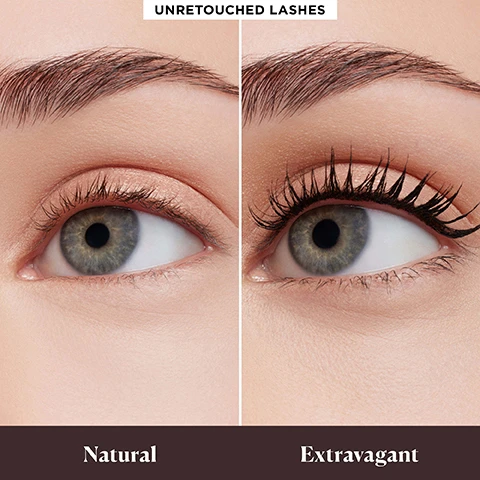 image 1 and 2, unretouched lashes natural vs extravagant. image 3, instantly extravagant. twice as much volume and length. 3 times more curl and lift. 24 hour buildable wear. promotes stronger, healthier lashes. flake, smudge and waterproof. image 4, exclusive clover shape grips every lash builds intense volume and extreme lift with every stroke. shorter bristles lengthen. longer bristles volumise. lifting fibers, lash coating wells. image 5, olive oil - conditioning oil to nourish lashes. plant leaf and stem extract - helps promote stronger, healthier lashes. sunflower seed wax - lightweight wax to hold lash lift. image 6, make every look iconic with the caviar collection. caviar stick eyeshadow, caviar extravagant mascara, caviar smoothing matte lipstick, caviar perfecting lip liner, caviar tightline eyeliner.