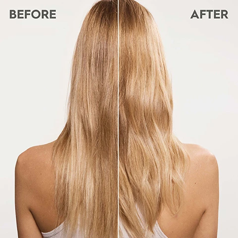 Image 1 - A split image shows a womans back with long blonde hair on the left labeled BEFORE and the same woman with styled, wavy blonde hair on the right labeled AFTER.
Image 2 - An abstract image featuring various sized droplets on a textured light gray background, with the text HYALOVEIL® and a description of its benefits for hair.
Image 3 - Image of a product titled Kerasilk Specialists Repairing Spray with bullet points outlining its benefits: immediate regeneration and repair for a healthy, soft hair feel; hair fiber is up to 12x more resilient to external stressors; up to 95% less hair breakage and split ends; weightless conditioning and instant detangling for perfect combinability; and heat protection, with a note about an instrumental test comparison.
Image 4 - Image shows three hair care products from KERASTASE with a blue recovery mask on the left, a pink repairing shampoo in the center, and a pink repairing conditioner on the right, with the text FIND YOUR KERASILK HAIR ACTION PLAN, and descriptions for each product stating Moisturized. Repaired. Stunning, Moisturized. Strong, and Moisturized. Strong.
Image 5 - A blue background displays text and icons emphasizing climate-conscious product attributes, including a climate neutral logo, statements about vegan formulation, and a list of ingredients the product is free from, including sulfates and microplastics.