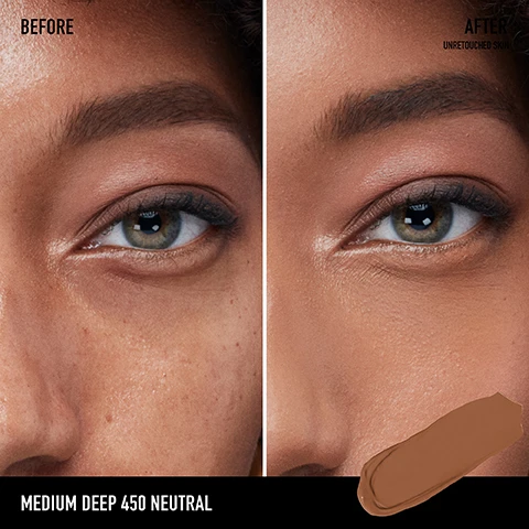 image 1, before and after. image 2, crease, transfer and sweat proof. 16 hour comfortable matte wear. visibly improves skin tone and texture in just 1 week. broad spectrum mineral SPF 25. image 3, one dip is all you need. dot - under eyes and imperfections with the ultra comfortable doe foot. blend with the shade and diffuse eye brush or fingertips. press - finish by pressing in product with fingertips. image 3, niacinamide improves texture and balances oil production. hydroponically grown kale sprouts boost radiance. upcycled olive fruit extract reduces the appearance of fine lines and wrinkles. image 4, pair with bare pro 24 hour wear skin perfecting matte liquid foundation mineral SPF 20. image 5, bare pro 16 hour all over skin perfecting matte concealer. step 1 = find your intensity. step 2 = determine your undertone. step 3= get your perfect shade.