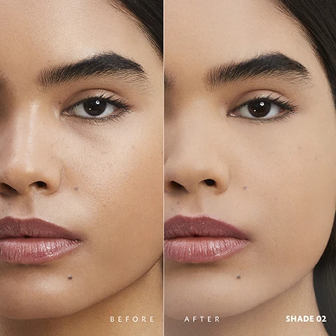 Image 1 - Close-up image of a womans face split into two sections, with the left side labeled BEFORE showing her natural skin without makeup and the right side labeled AFTER displaying her with makeup in SHADE 02, highlighting smoother skin and enhanced features.
Image 2 - An open, elegant black and gold YSL box reveals a round container filled with a dark substance, surrounded by clear droplets, a slice of limetta, and labeled elements including hyaluronic acid, niacinamide, and limetta from YSL Beauty Ourika Community Garden.
Image 3 - A close-up portrait of a woman holding a black packaging with a gold YSL logo, showcasing the words SETS, BLURS, and REFINES next to her face.
Image 4 - Image displays a product box labeled ALL HOURS HYPER BLUR at the top left, while below are three diverse models wearing different makeup shades: the first model is in the top right labeled SHADE 01, the second model in the bottom left labeled SHADE 02, and the third model in the bottom right labeled SHADE 03.
Image 5 - Image depicts a beauty routine layout featuring four YSL products: All Hours Foundation, All Hours Concealer, All Hours Hyper Bronze, and All Hours Hyper Blur, arranged with corresponding numbers and a background in shades of beige and cream, with the text YOUR ALL HOURS ROUTINE prominently displayed at the top.
