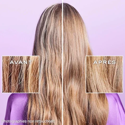 a blonde head of hair showing a before and after