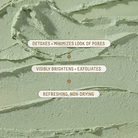 Image 1 - A light green, textured cream surface with three stacked labels connected by a dotted line, listing product benefits: DETOXES + MINIMIZES LOOK OF PORES, VISIBLY BRIGHTENS + EXFOLIATES, and REFRESHING, NON-DRYING. Image 2 - A before-and-after comparison image showing a close-up of skin with a dotted oval highlighting an area, the top panel labeled BEFORE displays more prominent dark spots and redness, while the bottom panel labeled AFTER 2 USES shows the same area with diminished spots and redness, with Unretouched photos also visible. Image 3 - An image showcasing the Biossance Pore Detox Routine, featuring four skincare products from left to right: a cleanser, a pore minimizing mask, a pore minimizing toner, and a probiotic gel moisturizer, with on-screen text describing the routine steps: PORE DETOX ROUTINE, Step 1 Amino Aloe Gentle Cleanser Dissolves away dirt + makeup, Step 2 10% Azelaic Pore Minimizing Mask Visibly shrinks pores, Step 3 2% BHA Pore-Minimizing Toner Clears away excess oil, Step 4 Probiotic Gel Moisturizer Weightlessly hydrates. Image 4 - A graphic displays a bowl of white cream, a pile of white clay powder, a test tube with white granules, a droplet of clear liquid, and green eucalyptus leaves, with text reading EUCALYPTUS OIL REFRESHES THE SENSES WITH A SOOTHING, SPA-LIKE AROMA, KAOLIN CLAY PURIFIES PORES, ABSORBING OILS AND IMPURITIES WITH A DELICATE TOUCH, and 10% AZELAIC ACID GENTLY EXFOLIATES, BRIGHTENS, AND HELPS VISIBLY EVEN TONE. Image 5 - A close-up image shows a green plant stem with several water droplets, one prominent droplet in the foreground displays the text C30H62, with additional overlaid text reading SQUALANE THE SUPERHYDRATOR, A MOLECULAR MOISTURE MATCH TO YOUR SKIN, SUGARCANE-DERIVED OIL IN EVERY BIOSSANCE FORMULA, BOOSTS ABSORPTION OF ACTIVE INGREDIENTS BY 40X*, and a footnote *Based on a comparison study of squalane, caprylic/capric triglyceride, sunflower seed oil, and jojoba oil with retinyl acetate.