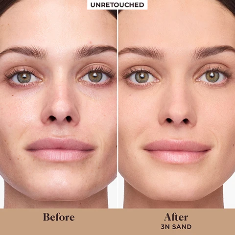 Image 1 - Image shows a side-by-side comparison of a womans face labeled Before on the left with visible skin imperfections and After on the right showing a smoother complexion, with the text UNRETOUCHED at the top and 3N SAND at the bottom.
Image 2 - Three arms are displayed, each with various foundation swatches labeled with shade names: the first arm on the left shows shades like On Silk, 1C Cameo, and 2W Citrine; the middle arm features shades such as 3C Fawn, 4C Hazel, and 4W Ochre; the third arm on the right includes darker shades like 5C Cedar, 6N Umber, and 7N Mahogany.
Image 3 - Image depicts a tube of Laura Mercier tinted moisturizer against a light beige background with skincare claims; visible text includes Powered By 91% Skincare Ingredients, Balances Sebum Production Immediately and Over Time White Rose Wine Complex, Reduces Appearance of Pores Eijitsu Rose, and Mattifies, Soothes and Blurs Skin Plant-Derived Cellulose Powders and French Kaolin Clay.
Image 4 - Alt text: A color comparison chart listing makeup shades where If You Wore shows a column of previous tinted moisturizer shades and You Now Wear shows a column of new tinted moisturizer shades, with headings for both sections.
Image 5 - Image of a tube of Laura Mercier Tinted Moisturizer with a swatch next to it, featuring text that reads: New and Improved The Best Gets Better, We Kept What You Loved, Blurred Matte Finish, All-Day Comfortable Shine Control, Oil Free, And Made It Even Better, All-Day Longwear, 24HR+ Shine Control, 16HR Skin-Balancing Hydration, Optimized Shade Range Without Oxidation, Increased Sun Protection to SPF 30 UVB/UVA/PA+++.
Image 6 - Image shows three tinted moisturizer tubes with colored product swatches behind them, labeled from left to right: TINTED MOISTURIZER NATURAL DEWY SPF 30 UVB/UVA/PA+++, TINTED MOISTURIZER OIL FREE SPF 20 UVB/UVA/PA+++, and TINTED MOISTURIZER LIGHT REVEALER SPF 25 UVB/UVA/PA+++, with descriptions of coverage and finishes for each product beneath.