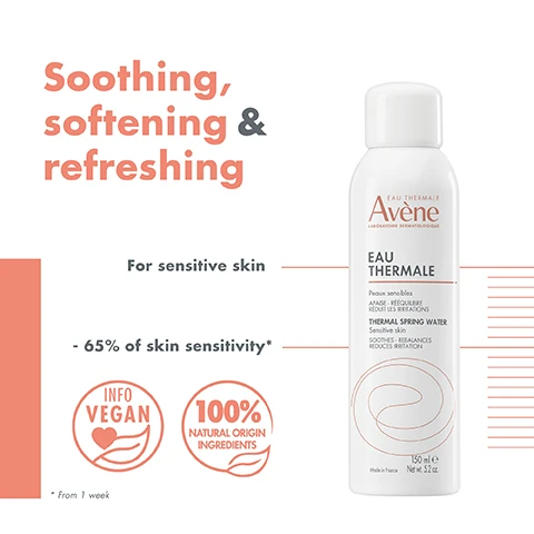 Image 1 - A spray bottle of Avène Eau Thermale skin product is displayed with text that reads Soothing, softening & refreshing, For sensitive skin, 65% of skin sensitivity*, and labels indicating Vegan and 100% natural origin ingredients.
Image 2 - A bottle of Avène thermal spring water is displayed with icons depicting its benefits, including all day hydration, make-up friendly, after sun, cooling spray, relief from itching sensations, and after hair removal, along with the text Eau Thermale and thermal spring water sensitiv skin.
Image 3 - A bottle of Avene sunscreen labeled as Ultra light daily SPF50 for face and neck with features highlighted such as 1 second absorption, Invisible finish, UVB/UVA & BLUE LIGHT SUN PROTECTION, and For normal to combination sensitive skin.
Image 4 - Avene sunscreen bottle with an orange label featuring 50 SPF UVA/UVB HEV BLUE LIGHT ULTRA FLUID and descriptors for non-sticky, ultra-light texture, and 4H hydration; includes a small note about a clinical study.