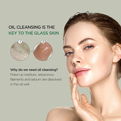 Image 1 - A woman with glowing skin holds her hand to her face, while images of two different skin textures are shown, along with the text that states oil cleansing is the key to the glass skin and explains why oil cleansing is necessary to dissolve make-up residues, sebaceous filaments, and sebum.
Image 2 - A bottle of Anua Heartleaf Pore Control Cleansing Oil tilted to the side is shown, with text that states it is gentle yet potent, suitable for all skin types, contains mild ingredients, provides deep cleansing, and is gentle on the eyes.
Image 3 - A tube of Anua Heartleaf Quercetinol Pore Deep Cleansing Foam is shown against a soft background with bubbles; visible text includes the product name and details, along with hashtags: #deep_pore cleansing, #remove_impurities, #reduce_excess sebum, #non-stripping, and a badge stating TESTED NO IRRITATION.
Image 4 - Image of a skincare product labeled Anua Heartleaf Quercetin Pore Deep Cleansing Foam, with features highlighted: removes impurities from pores with soft bubble texture, exfoliates gently with 3000 ppm of Heartleaf powder, and soothes and hydrates skin with triple Hyaluronic Acid, all set against a soft, light-colored background.
