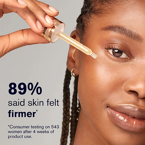 Image 10 - Close-up of a persons face with closed eyes, applying a creamy product, with the text 100% said all traces of makeup were removed* *Consumer testing on 162 women after a single product use. Image 5 - A hand holding an Estee Lauder dropper with serum near a womans face, with text that says 89% said skin felt firmer* *Consumer testing on 543 women after 4 weeks of product use. Image 9 - A tube of Estee Lauder Advanced Night Cleansing Gelée against a light orange background with a dark grey surface reflecting the product, with text that reads ESTÉE LAUDER Advanced Night Cleansing Gelée with 15 Amino Acids Gelée nettoyante Elevated Clean: 100% said* all traces of makeup were removed 95% said** skin felt soft and comfortable *Consumer testing on 162 women after a single product use. **Consumer testing on 178 women after a single product use.