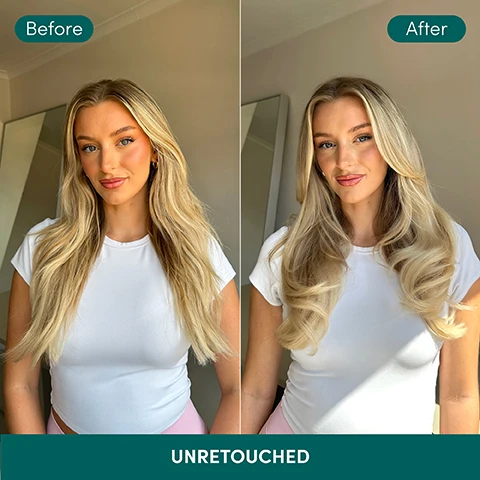 Image 1 - A split image shows a woman with long blonde hair, with the left side labeled Before showing her hair straight and the right side labeled After showing her hair styled with voluminous curls, with the text UNRETOUCHED at the bottom. Image 2 - A microscopic image shows a hair strand in three stages: Before, with rough, peeling cuticles; After 1 Use, showing slightly smoother cuticles; and After 6 Uses, with significantly flattened and repaired cuticles, alongside the visible text Before, After 1 Use, After 6 Uses, and *Using Bond Therapy Shampoo, Conditioner and Mask as part of a regimen. Image 3 - A creamy white swatch of conditioner is shown on a white background with a dotted line pointing to it, with text that reads: Lightweight yet velvety conditioner formulated with Cutibond™ Repair Complex. Image 4 - A white conditioner bottle with a teal cap stands on a glass shelf against a light blue background, flanked by a piece of coconut and two argan kernels on the left, and a halved fig on the right, with a green tendril curling behind the bottle, and the visible text: COCO & EVE BOND THERAPY PRO BOND CONDITIONER APRÈS-SHAMPOOING FORTIFIANT CUTIBOND™ REPAIR COMPLEX FOR DAMAGED & CHEMICALLY-TREATED HAIR Net 288 mL / e 9.47 fl. oz. US Cutibond™ Repair Complex Glucose-based technology helps create additional hydrogen and ionic bonds within hairs keratin structure Vegetable protein-based ingredients reinforce, coat and protect the surface. Image 5 - A thick, shiny strand of reddish-brown hair lies on large green leaves, with text that reads: Clinically proven on chemically treated hair, 91% noticed fewer split ends*, 91% agreed hair feels less damaged*, *Clinically scored and evaluated by users with chemically damaged hair after using Bond Therapy Collection as a regimen after 15 days. Image 6 - The image shows a split screen before-and-after comparison of a persons hair from the back, with the hair on the left appearing frizzy and the hair on the right looking smoother and shinier, alongside text that reads: Immediate, clinically proven results, 91% agreed hair feels reinforced*, 82% noticed less hair breakage*, 95% agreed hair looked shinier*, and *Clinically scored and evaluated by users with chemically damaged hair after using Bond Therapy Collection as a regimen. Image 7 - A hand with light-colored nail polish holds a smooth strand of reddish-brown hair against a green leaf background, with text that reads Instantly strengthens after 1 use, Instantly reduces split ends by nearly half after 1 use, Notably improves damage after 6 uses, *Clinically tested and scored using Bond Therapy Collection as a regimen. Image 8 - A detailed comparison table for Coco & Eve shampoo and conditioner products is shown, titled Which shampoo & conditioner will you pick? The table compares five product lines: Like a Virgin, best for Dry & dehydrated hair, with the function 26x more hydration for hair that always looks silky, shiny & soft; Sweet Repair, best for Hair damaged by heat styling, brushing and daily wear & tear, with the function Repair and restore damaged hair; Youth Revive, best for Weak, aging hair, with the function Boost shine, strength and volume; Boost Therapy, best for Naturally fine, thinning hair, with the function Nourishes hair with 24 hour volumizing effect; and Bond Therapy, best for Colored, bleached & chemically damaged hair, with the function Reinforces hair bonds for stronger strands with less breakage.