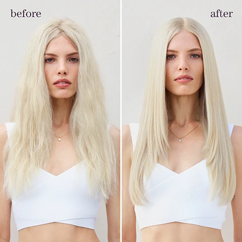 Image 1 - A side-by-side comparison shows a woman with frizzy, dull blonde hair on the left and smooth, sleek, shiny blonde hair on the right, with the text before above the left image and after above the right image. Image 10 - The image shows three points on a blue-green background: a V icon next to 100% vegan formulas*, a bubbles icon next to 100% sulfate-free formulas, and a water droplet icon next to Up to 80+ washes washes in one bottle, all formulas are highly concentrated meaning less water needed, with a footnote at the bottom stating Every formula is made without animal products or by-products. Pureology never tests on animals. Image 2 - A split image shows a woman with frizzy, less defined brown curly hair on the left and smooth, well-defined brown curls on the right, captioned before and after. Image 3 - A teal Pureology Strength Cure Dream Healer Serum bottle with a purple pump is shown against a light blue background, with text that reads PUREOLOGY PROFESSIONAL COLOR CARE STRENGTH CURE DREAM HEALER™ SERUM 100ml / 3.4 fl oz and on the right, restores up to 99% of original hair strength* up to 76% reduction in split ends** up to 85% reduction of breakage*** with additional fine print at the bottom: *strength = resistance to breakage, High repetition, instrumental brushing test, full range vs classical shampoo on Un-bleached hair **Strength Cure system of shampoo, conditioner & serum vs. non-conditioning shampoo ***high repetition, instrumental brushing test, full range vs classical shampoo on bleached hair. Image 4 - A collage image with text overlays, featuring water droplets representing lactic acid, liquid with bubbles for amino acid MITIGATES FUTURE BREAKAGE, and white powder for citric acid, all presented under the heading triple-action blend for multi-level repair. Image 6 - A hand squeezes clear, reddish-pink serum from a teal Pureology Strength Cure Dream Healer Serum bottle into an open palm, with text on the left detailing instructions: can be used on dry or towel dried hair Warm 1 to 2 pumps in the palm & spread evenly from mid-lengths to ends. Do not rinse. Style as usual. Image 7 - The image displays three teal and purple Pureology Strength Cure hair care products – a shampoo, a conditioner, and a serum – against a light blue background, with visible text reading strengthening routine, shampoo, PUREOLOGY PROFESSIONAL COLOR CARE, STRENGTH CURE SHAMPOOING, FOR DAMAGED, COLOR-TREATED HAIR, POUR CHEVEUX ABIMÉS, COLORÉS, ZEROSULFATE, ANTIFADECOMPLEX, 100% VEGAN INGREDIENTS, 100% INGRÉDIENTS VÉGÉTALIENS, CONCENTRATED FORMULA, FORMULE CONCENTRÉE, 266 mL / 9 fl oz e, condition, PUREOLOGY PROFESSIONAL COLOR CARE, STRENGTH CURE CONDITIONER/APRÈS-SHAMPOOING, FOR DAMAGED, COLOR-TREATED HAIR, POUR CHEVEUX ABIMÉS, COLORÉS, ANTIFADECOMPLEX, 100% VEGAN INGREDIENTS, 100% INGRÉDIENTS VÉGÉTALIENS, 266 mL / 9 fl oz e, treat, PUREOLOGY PROFESSIONAL COLOR CARE, STRENGTH CURE DREAM HEALER SERUM, 100mL / 3.4 fl oz e. Image 8 - A collage image displaying fragrance ingredients including a bergamot fruit on a branch, white jasmine flowers, and amber pieces, with the words fragrance, bergamot, jasmine, and amber. Image 9 - A product information chart on a light blue background titled is it for me? STRENGTH CURE, details for BEST FOR: Damaged, color-treated hair; HAIR TYPE: All types & textures; KEY BENEFITS: Restores up to 99% of original hair strength*; APPLICATION: Use the flower bud on the cap to determine the right amount of product, includes a flower icon, and a footnote *strength = resistance to breakage, High repetition, instrumental brushing test, full range vs classical shampoo on Un-bleached hair.