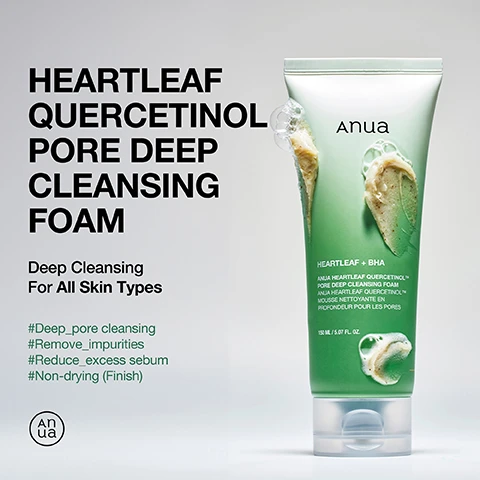 Image 1 - A green and white tube of Anua cleansing foam with product texture and bubbles is shown, alongside text reading Heartleaf Quercetinol Pore Deep Cleansing Foam, Deep Cleansing For All Skin Types, #Deep_pore cleansing, #Remove_imp Image 2 - A green and white tube of Anua Heartleaf BHA Deep Cleansing Foam with water pouring over it is displayed alongside text that reads: 3 Key Points To Consider For Deep Cleansing REMOVES IMPURITIES FROM PORES Thoroughly cleanses pores with soft bubble texture EXFOLIATES GENTLY Contains 3,000 ppm of Heartleaf powder, which helps to gently exfoliate dead skin cells SOOTHES & HYDRATES SKIN Infused with eight types of Hyaluronic acid derivatives, it leaves the skin feeling refreshed and hydrated Anua HEARTLEAF + BHA! ANUA HEARTLEAF BHA DEEP CLEANSING FOAM MOUSSE NETTOYANTE PROFONDE POUR LES PORES À LA FEUILLE DE COEUR ET AU BHA 120 mL / 4.05 FL. OZ. It is safety tested, but individual skin differences may cause sensitivity. Conduct a patch test on a small area before use to check for reactions. Image 3 - A person applies serum to their cheek with a dropper, alongside instructions that read: How To Use, 1 Start with 1-2 drops per use to begin with gradually increasing to up to 5 drops. 2 Begin by using 1-2 times a week. Over time, gradually increase the usage twice a day. 3 Apply an adequate amount between a toner and moisturizer. Image 4 - A green serum bottle with a dropper and liquid splashes is presented with text that states AZELAIC ACID 10 HYALURON REDNESS SOOTHING SERUM, A Lightweight, Soothing Serum For Sensitive & Irritated Skin Caused by External Stimulation, #Acne-prone skin #Soothing #Hydrating, and the bottle itself shows Anua, 10+, AZELAIC ACID 10 + HYALURON, ANUA AZELAIC ACID 10 HYALURON REDNESS SOOTHING SERUM, ANUA SÉRUM APAISANT ROUGEURS AZELAIC ACIDE 10 HYALURONIQUE, 30 ML / 1.01 FL. OZ. Image 5 - A vibrant green jar of Anua Azelaic 10 Hyaluron Redness Soothing Pads is displayed with green liquid pouring into it, featuring text that reads: AZELAIC 10 HYALURON REDNESS* SOOTHING PAD Skin Relief Soothing Pads with Lightweight & Natural Green Color #StretchablePad #Non-comedogenic #Soothing Solution #For Sensitive Skin Anua Soothing Pad AZELAIC 10 + HYALURON 90 PADS (230 ML / 7.77 FL. OZ.) *Redness caused by dryness or external stimulation, not associated with any disease. Image 6 - The image displays white pads covered in a green gel with a cica leaf, accompanied by text that reads Holy Grail for Soothing & Redness* Relief Gentle Yet Effective Synergy for Sensitive Skin, detailing AZELAIC ACID which Helps soothe irritated skin due to dryness, HYALURONIC ACID which Provides enhanced hydration, keeping the skin soft and smooth, and 7 CICA COMPLEX which consists of Synergistic natural ingredients for enhancing soothing effects, with an asterisk note indicating Redness caused by dryness or external stimulation, not associated with any disease.