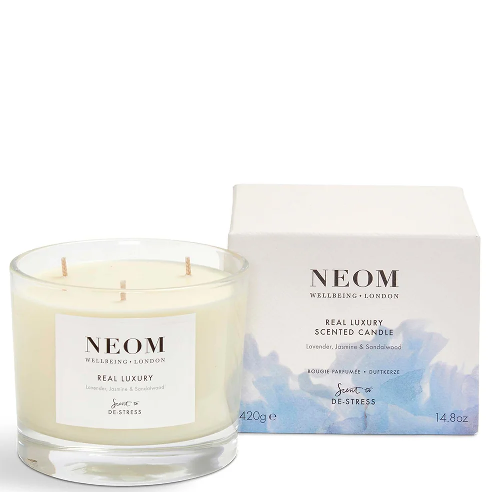 NEOM Real Luxury De-Stress Scented 3 Wick Candle Image 1