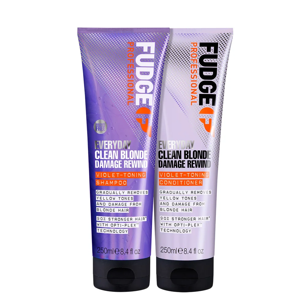 Fudge Professional Clean Blonde Everyday Violet Damage Rewind Purple Shampoo and Conditioner Duo Image 1