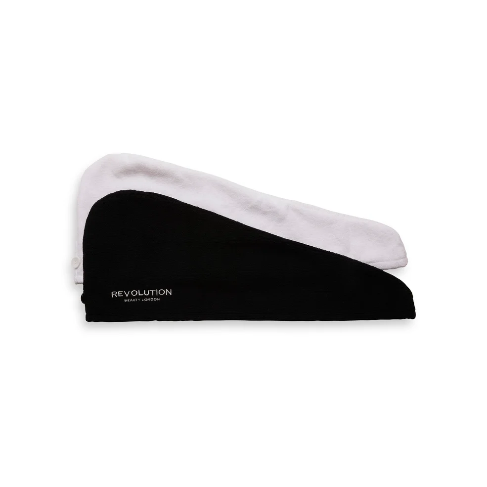Набор полотенец для головы Revolution Haircare Hair 2pk Microfibre Hair Wrap, оттенки Black/White Image 1