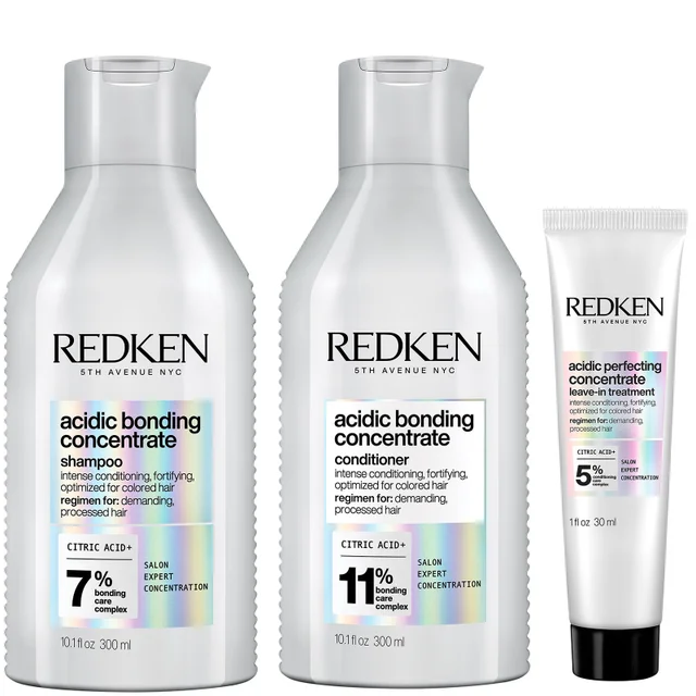 Redken Acidic Bonding Concentrate Shampoo 300ml, Conditioner 300ml and Leave-in Treatment 30ml Bundle