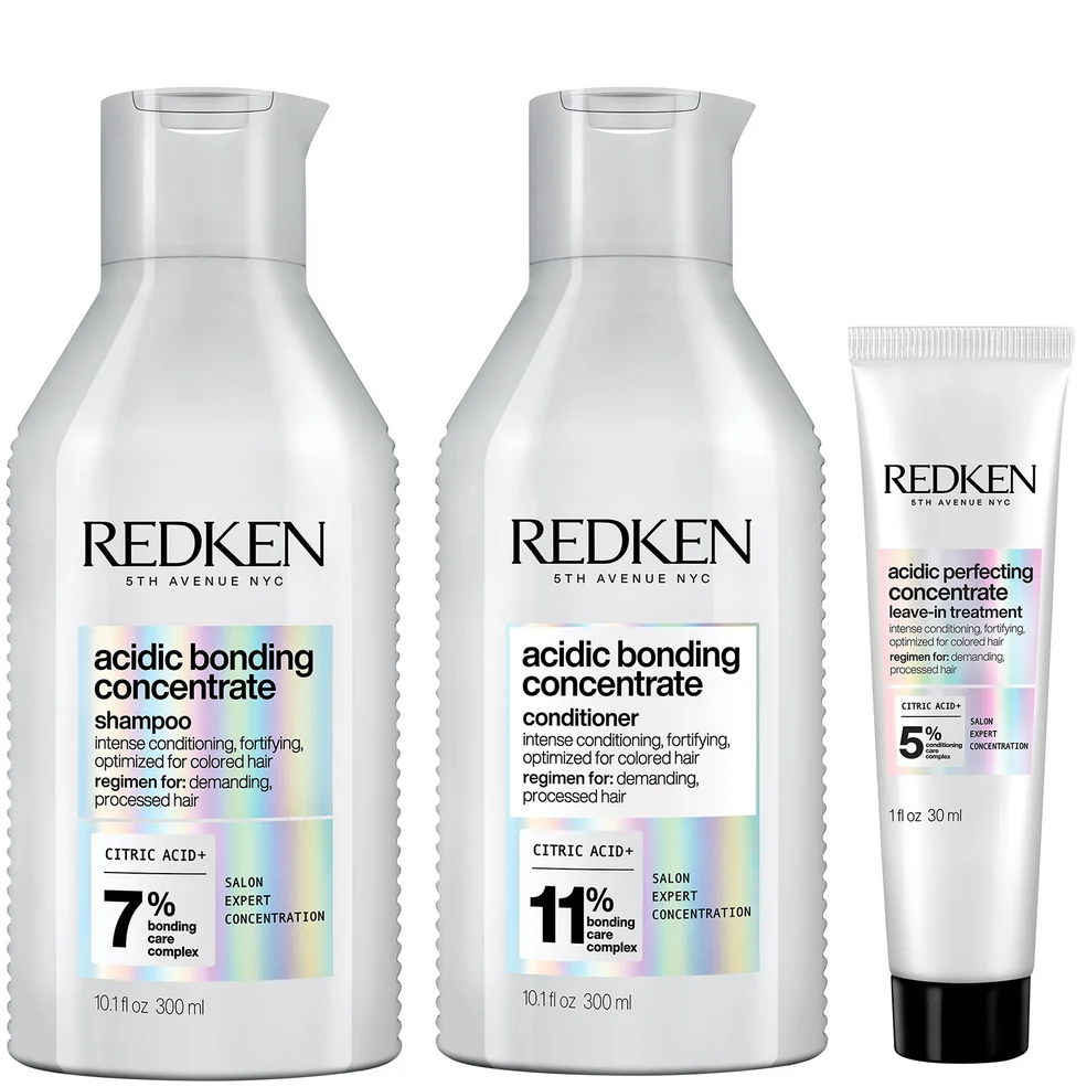 Redken Acidic Bonding Concentrate Shampoo 300ml, Conditioner 300ml and Leave-in Treatment 30ml Bundle Image 1