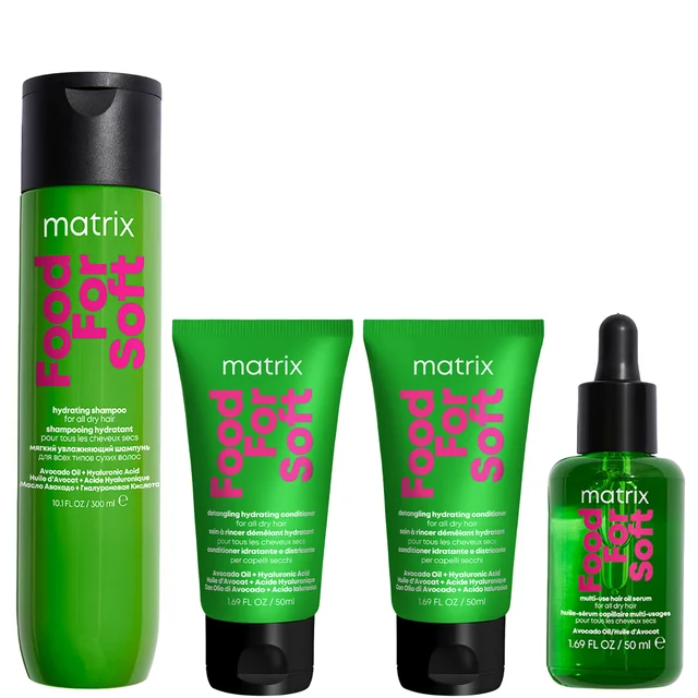 Matrix Food for Soft Shampoo, Oil and 2 x Travel Size Conditioners Bundle with Avocado Oil and Hyaluronic Acid for Dry Hair