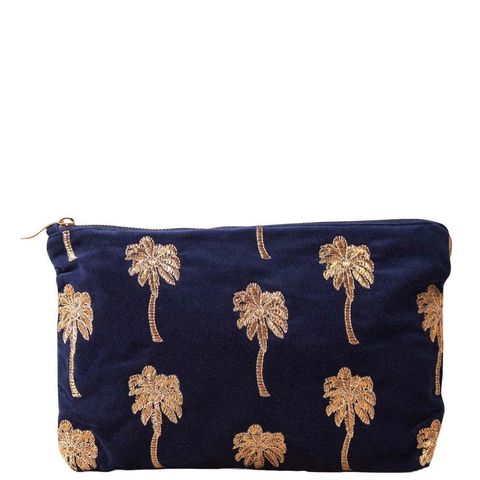 Elizabeth Scarlett Gold Palm Navy Velvet Everyday Pouch Image 1