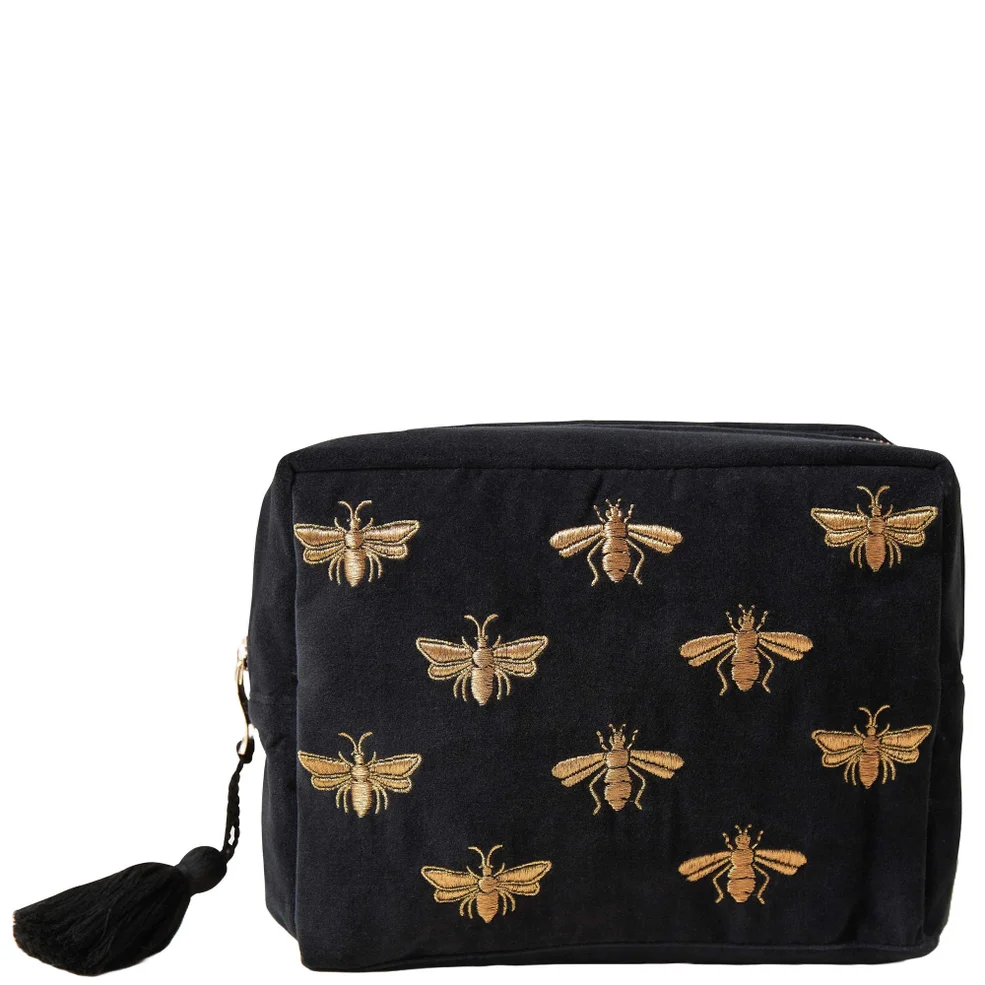 Elizabeth Scarlett Honey Bee Charcoal Velvet Wash Bag Image 1