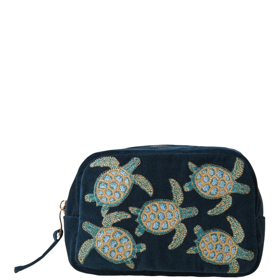 Elizabeth Scarlett Turtle Conservation Marine Navy Velvet Cosmetics Bag Image 1