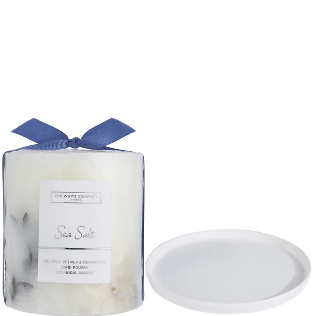 The White Company Sea Salt Botanical Candle and Plate - Medium