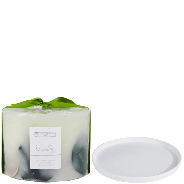 The White Company Lime & Bay Botanical Candle and Plate - Large