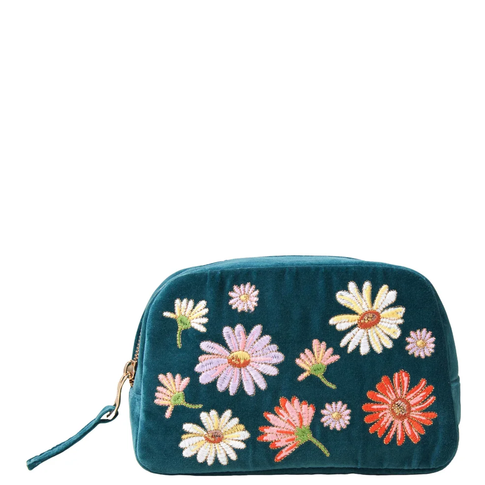 Elizabeth Scarlett Wildflower Velvet Makeup Bag - Rich Blue Image 1