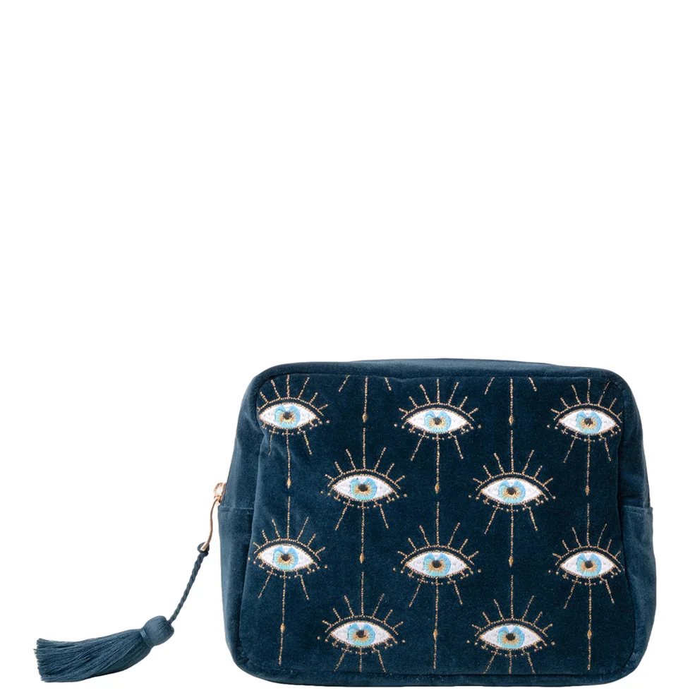 Elizabeth Scarlett Mystical Eye Ink Blue Velvet Wash Bag Image 1