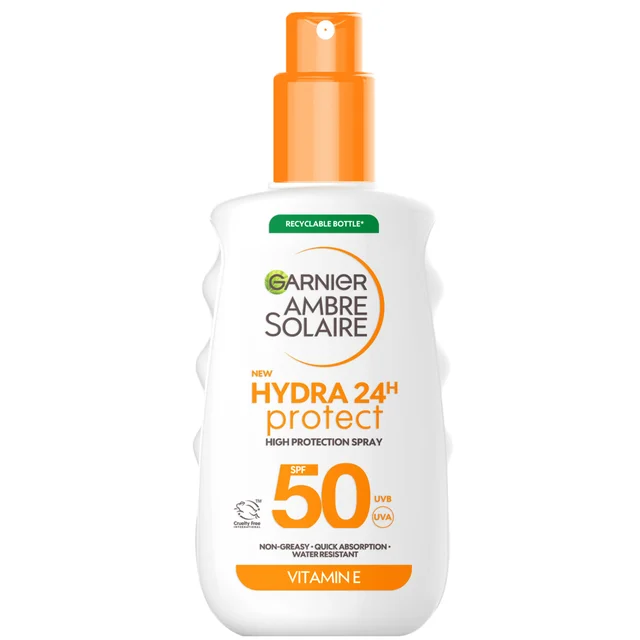 Garnier Ambre Solaire SPF 50 Hydra 24 Hour Protect High Protection UVB & UVA Hydrating Sun Cream Spray 150ml