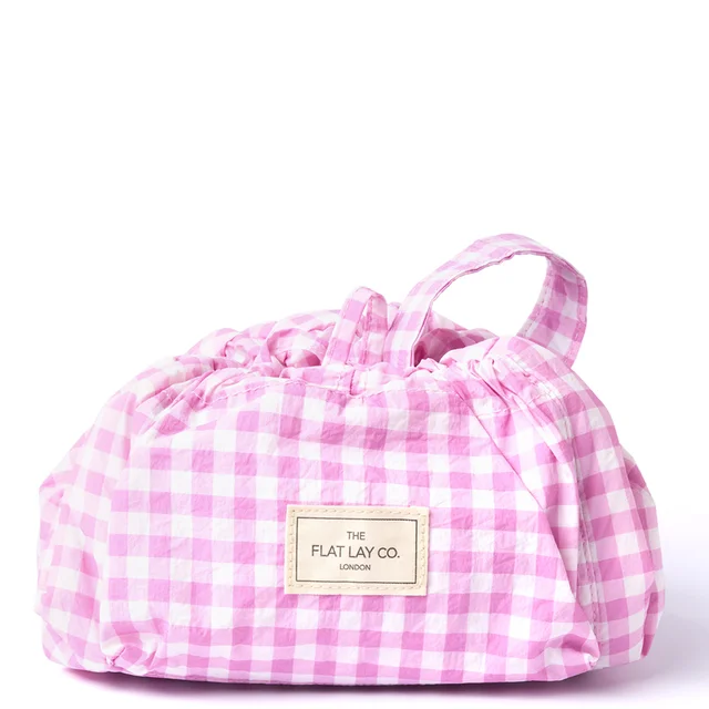 The Flat Lay Co. Parachute Drawstring Flat Lay Makeup Bag - Pink Gingham