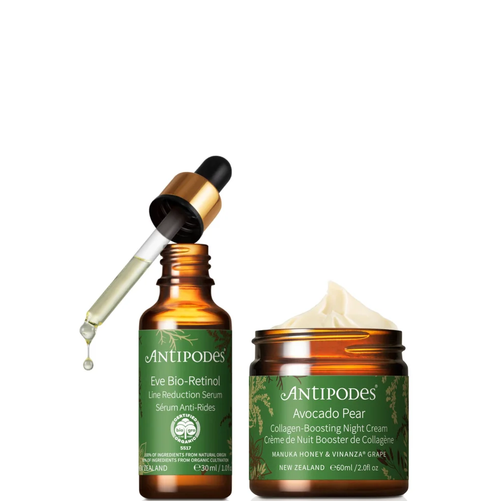 Antipodes Eve Bio-Retinol Line Reduction Serum 30ml, Avocado Pear Collagen-Boosting Night Cream 60ml Bundle Image 1