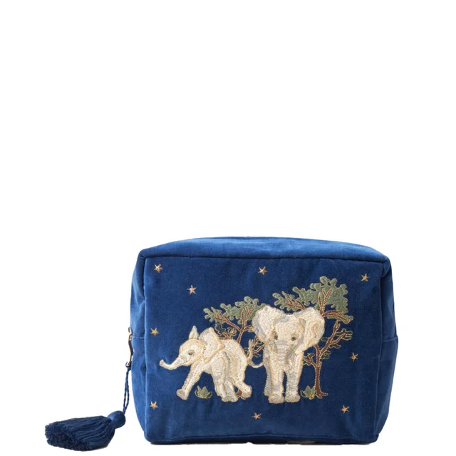 Elizabeth Scarlett Baby Elephant Conservation Navy Velvet Wash Bag