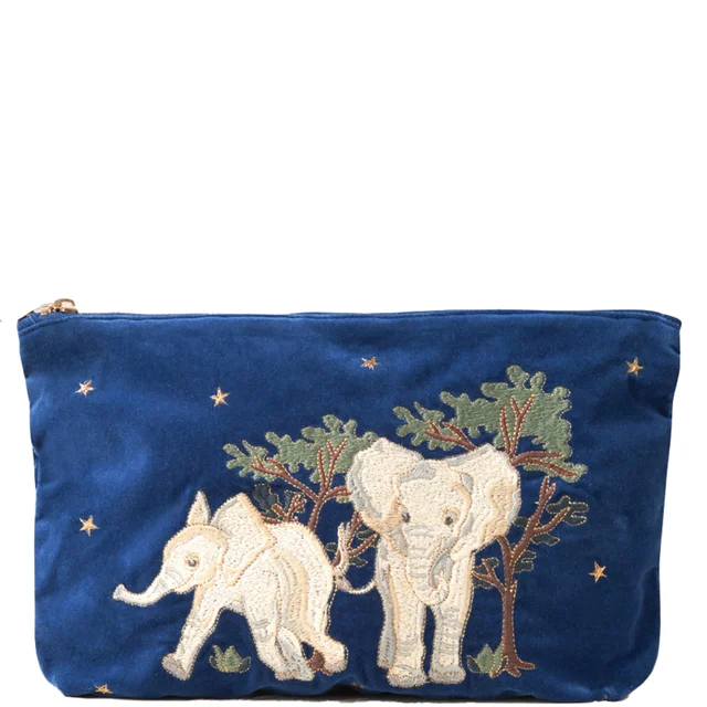 Elizabeth Scarlett Baby Elephant Conservation Navy Velvet Everyday Pouch