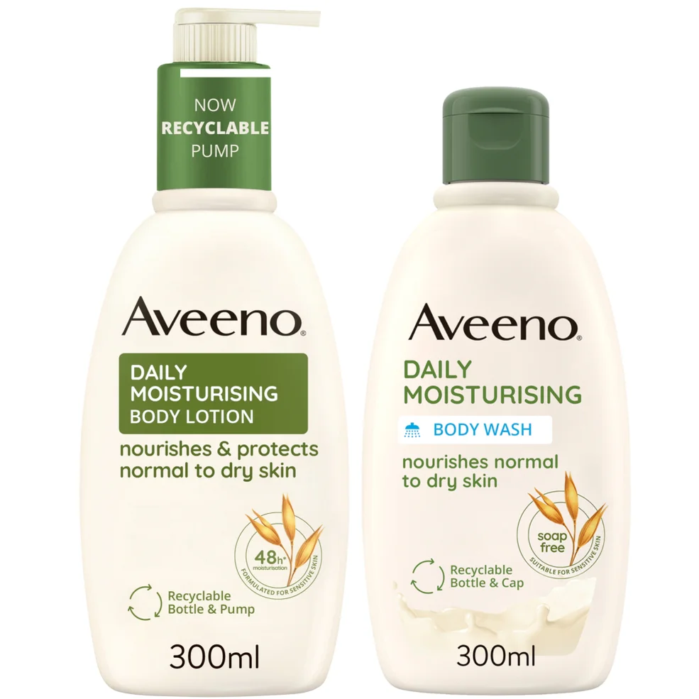 Aveeno Daily Moisturising Wash & Lotion Duo to Protect Dry Skin 600ml Mega Bundle Image 1