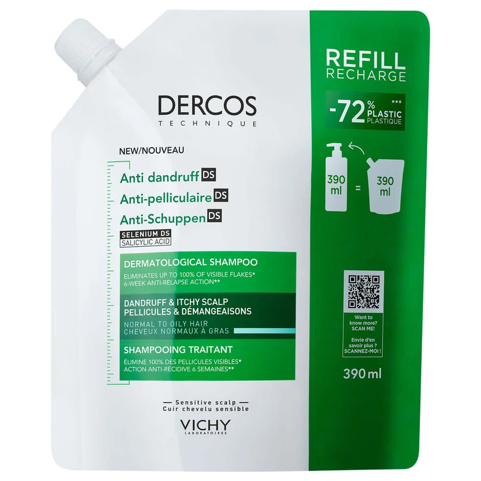 Vichy Dercos Anti-Dandruff Dermatological Shampoo for Normal to Oily Hair 390ml Refill Image 1