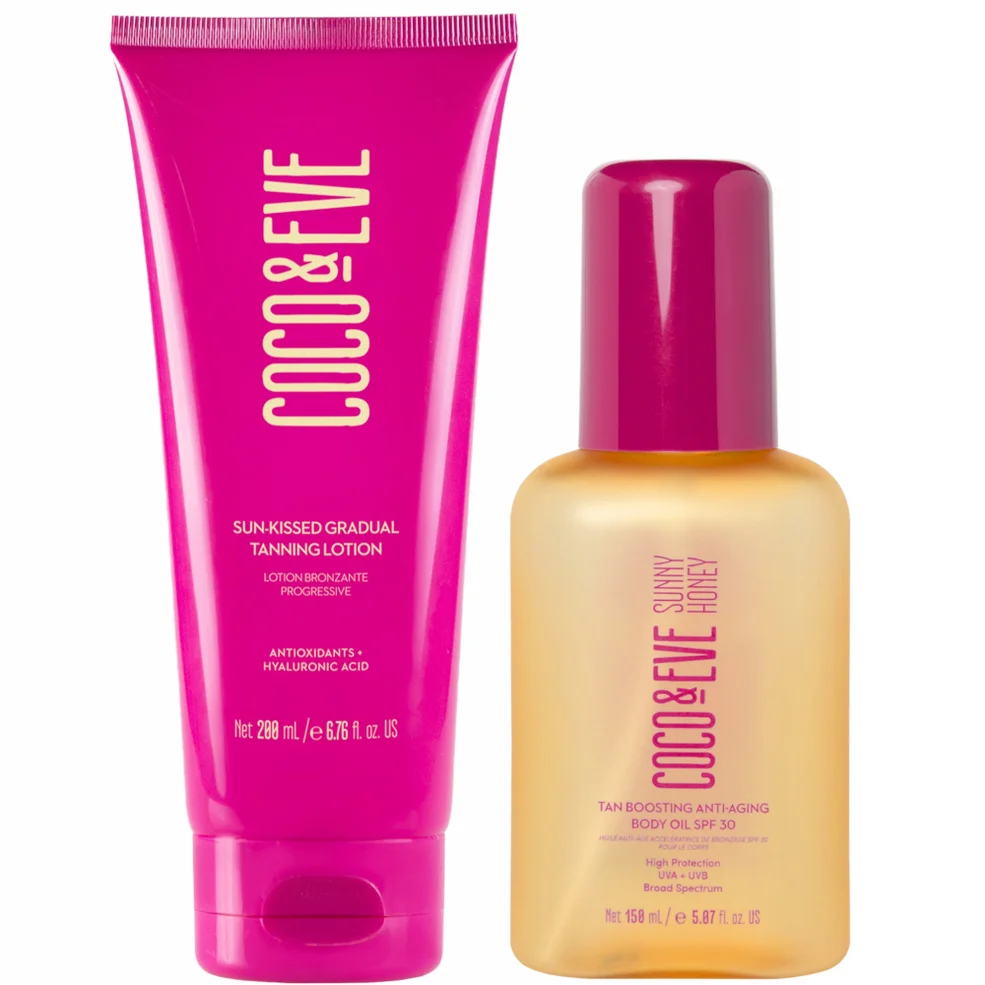 Coco & Eve Sun-Kissed Gradual Tanning Lotion and Tan Boosting Anti-Aging Body Oil SPF30 Bundle Image 1