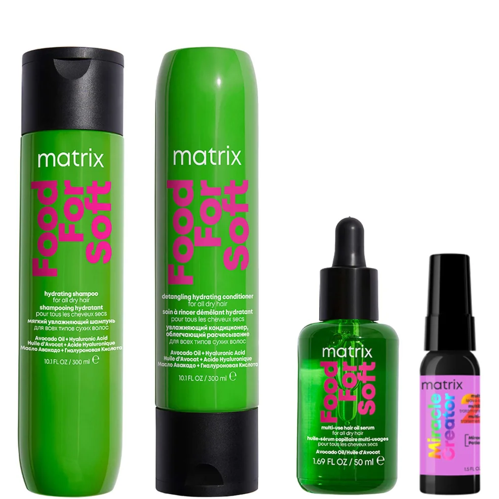 Matrix Food for Soft Hydrating Shampoo 300ml, Conditioner 300ml, Multi-Use Hair Oil Serum 50ml and Mini Miracle Creator 20 45ml Image 1