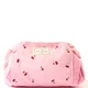 The Flat Lay Co. Drawstring Flat Lay Makeup Bag - Ditsy Cherries Pink Embroidered Velvet