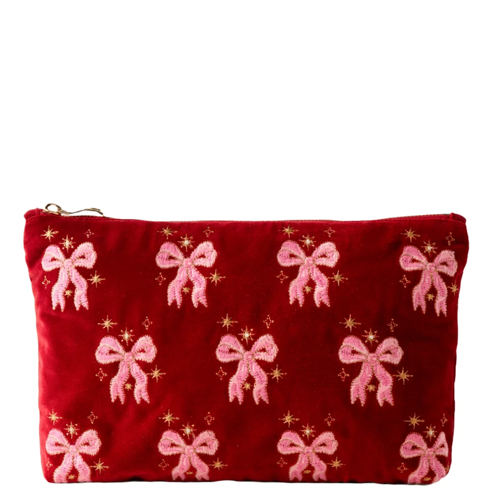 Elizabeth Scarlett Dazzling Bows Velvet Everyday Pouch - Rouge Image 1