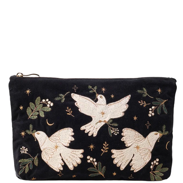 Elizabeth Scarlett Doves of Peace Velvet Everyday Pouch - Charcoal