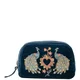 Elizabeth Scarlett Peacock Floral Ink Blue Velvet Makeup Bag