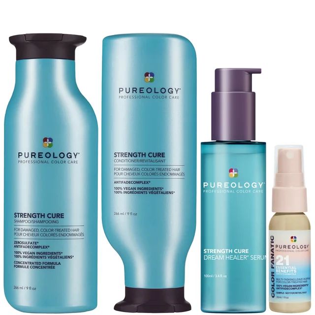 Pureology Strength Cure Shampoo 266ml, Conditioner 266ml , Dream Healer Serum 100ml and Color Fanatic Spray Mini 30ml