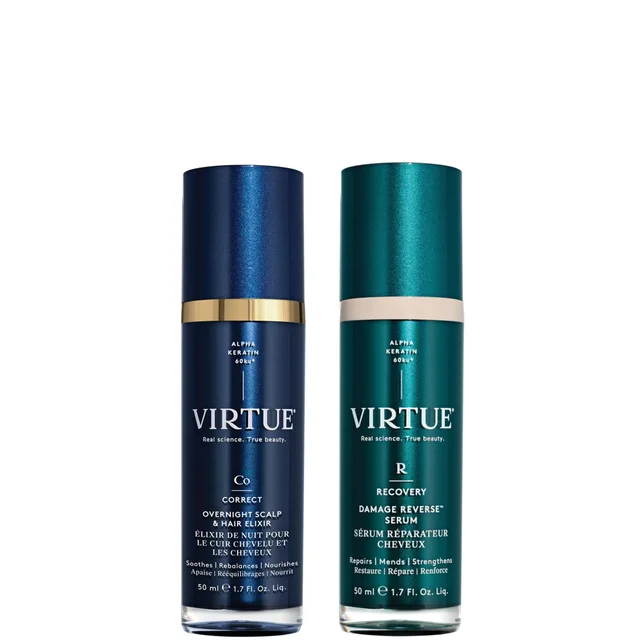 VIRTUE Damage Reverse Serum 50ml & Overnight Scalp & Hair Elixir 50ml Duo